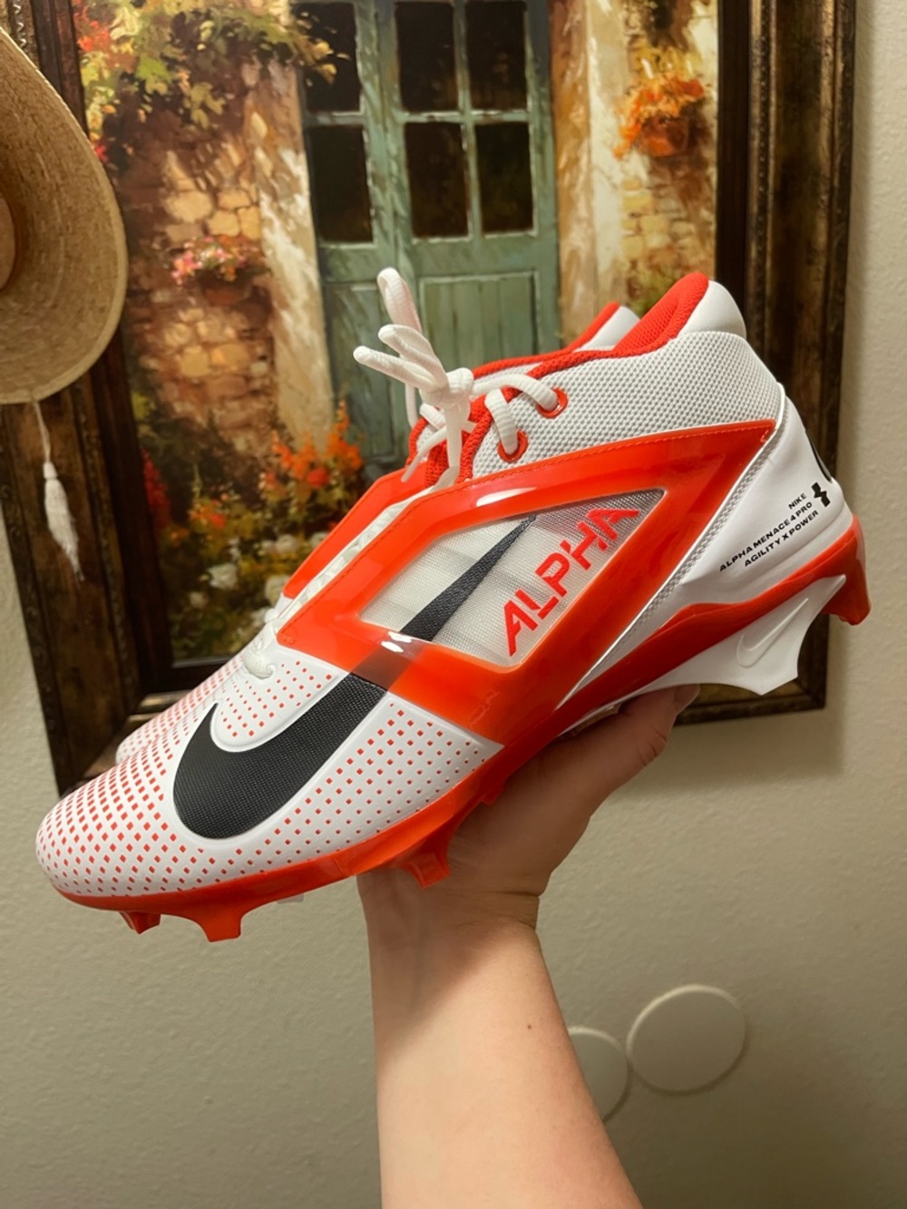 Nike Alpha Menace 4 Elite Football Cleats White Orange